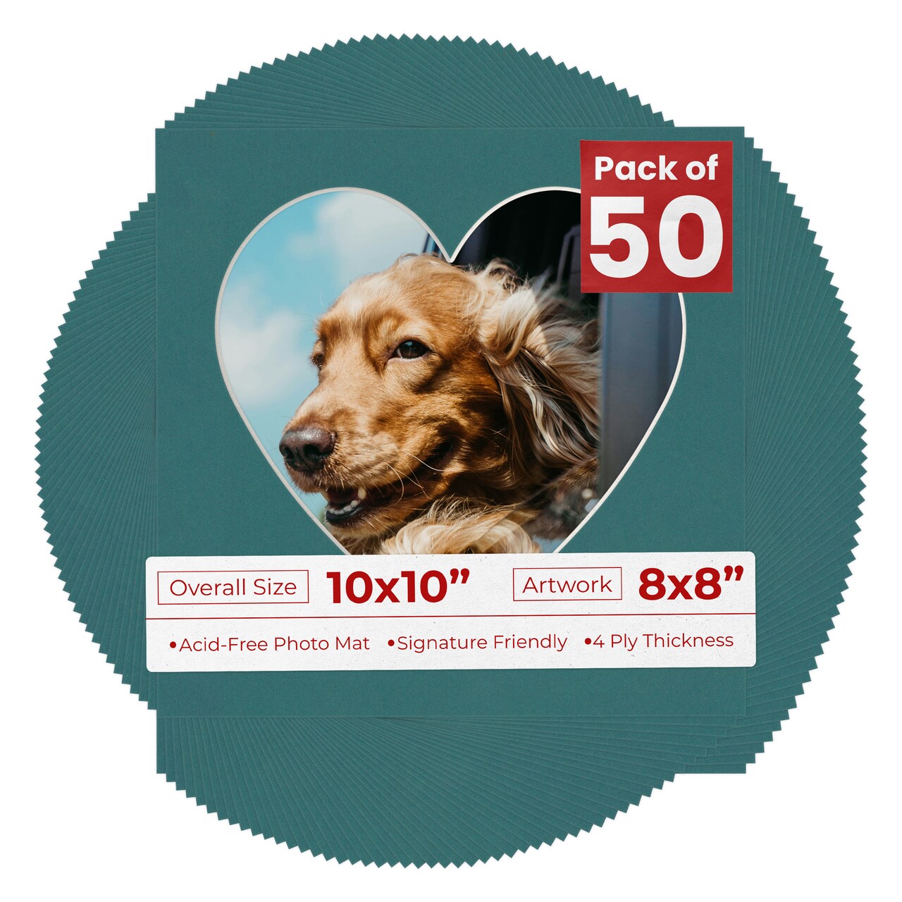 Everglade Green Mat Board for 10x10 Frames - Heart Opening for 8x8 Photos